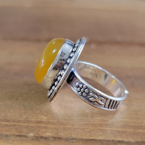 Native Yellow Onyx Stone Gemstone Ring Size 6.5 925 Silver Womens Bohemian - Picture 5 of 5